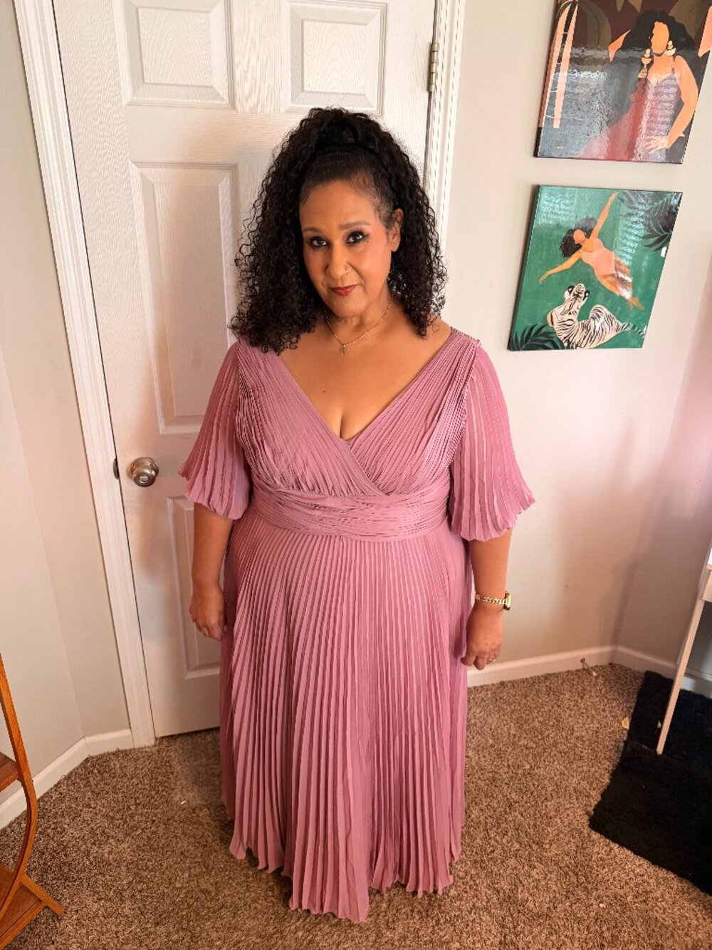A-Line V-Neck 1/2 Sleeves Chiffon Mother Of The Bride Dresses With Pleated-MAUVE